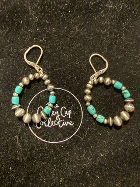 Native maid, huggie hoop earrings turquoise and silver